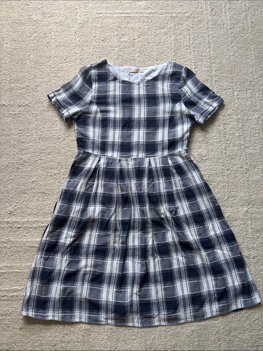 orange creek Navy and White Plaid Short-Sleeve Dress